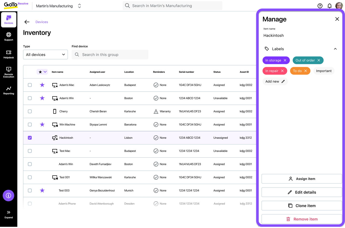 GoTo Resolve screenshot of IT Asset Management Inventory: Ensure all hardware assets are efficiently tracked and managed 