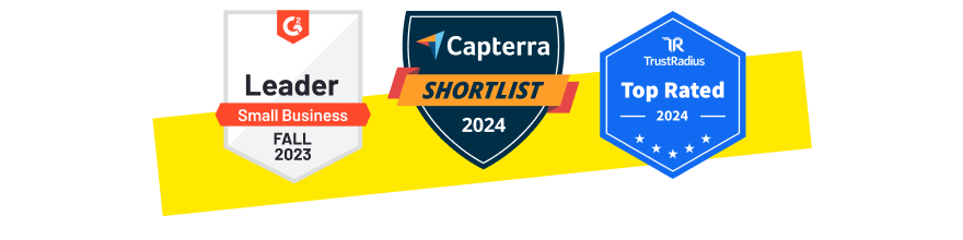 G two, Capterra and Trust Radius award badges.