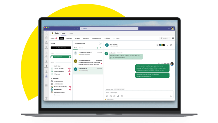 Telas mostrando os recursos do GoTo Connect no ambiente do Teams.