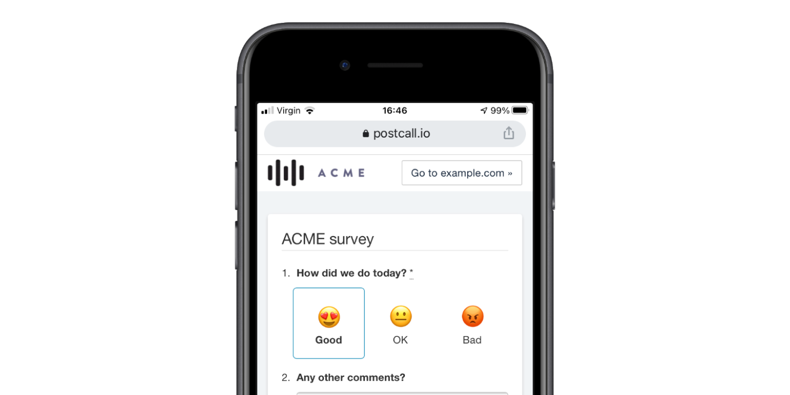 Image of a phone showing an example survey