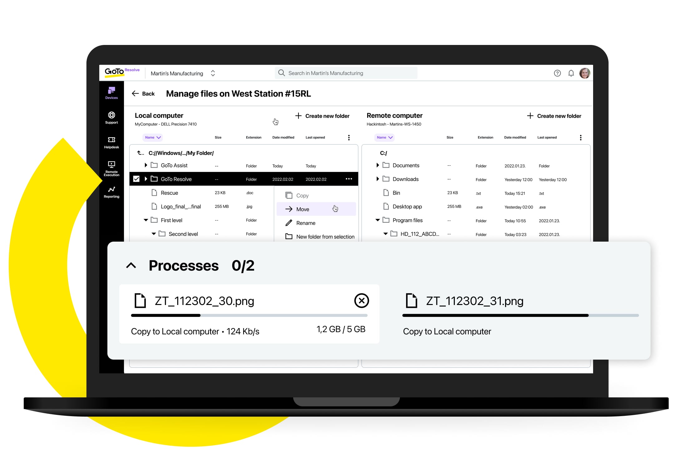 Vea y transfiera archivos desde dispositivos sin iniciar una sesión remota. 
