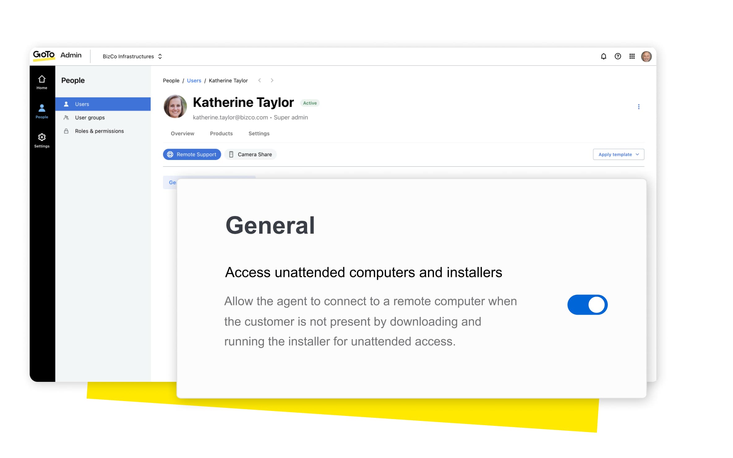 Geef zowel de efficiëntie als de beveiliging een boost, waar uw personeel ook werkt Met onbeheerde toegang op afstand kunnen problemen worden afgehandeld op het ideale tijdstip voor zowel medewerker als adviseur, in plaats van dat een apparaat offline moet worden gehaald op een onhandig moment. 