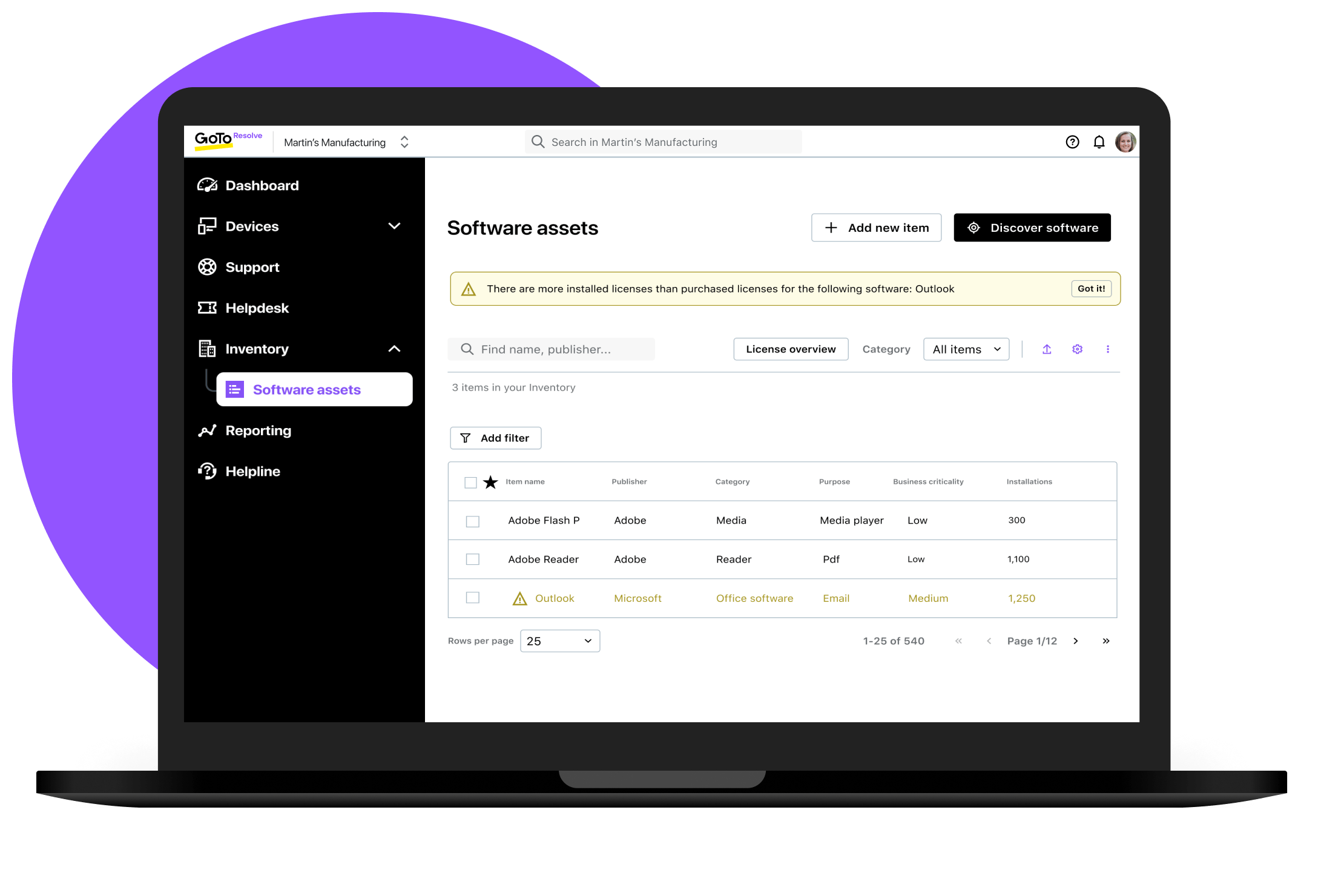 Exemplos de auditoria de dispositivo com o GoTo Resolve.