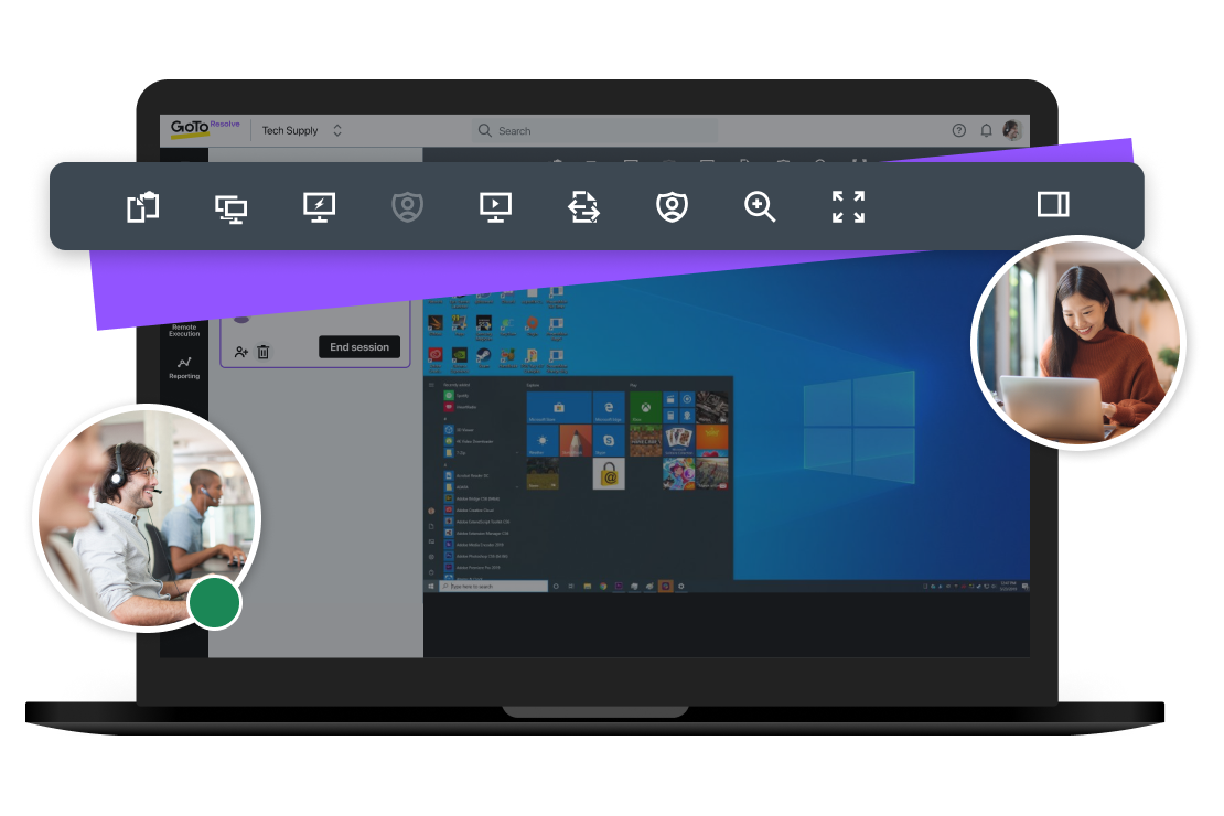 Schermopname met GoTo Resolve's software voor ondersteuning op afstand. 