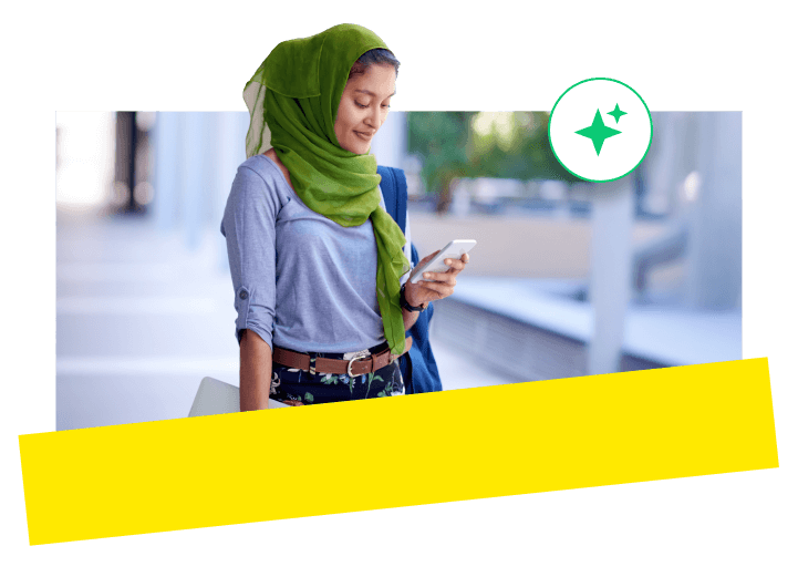 A college student enjoys effective learning with AI-powered communication features from GoTo Connect.