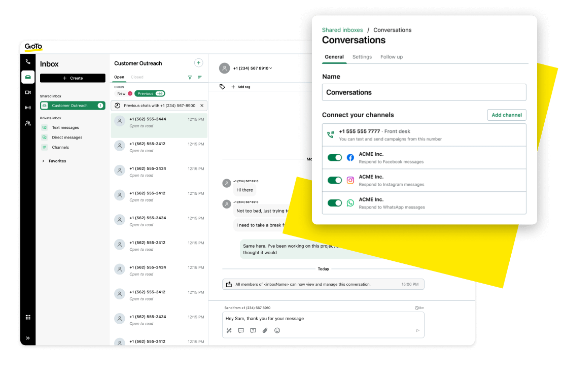 Chat interface for seamless collaboration within a legal team across multiple communication channels.