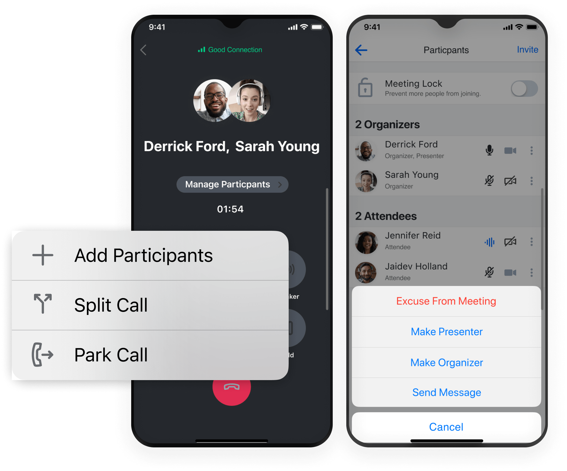 Managing participants in a GoTo Connect meeting on mobile.