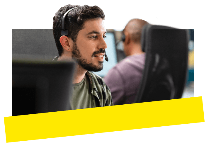 Contact center representative fielding a phone call