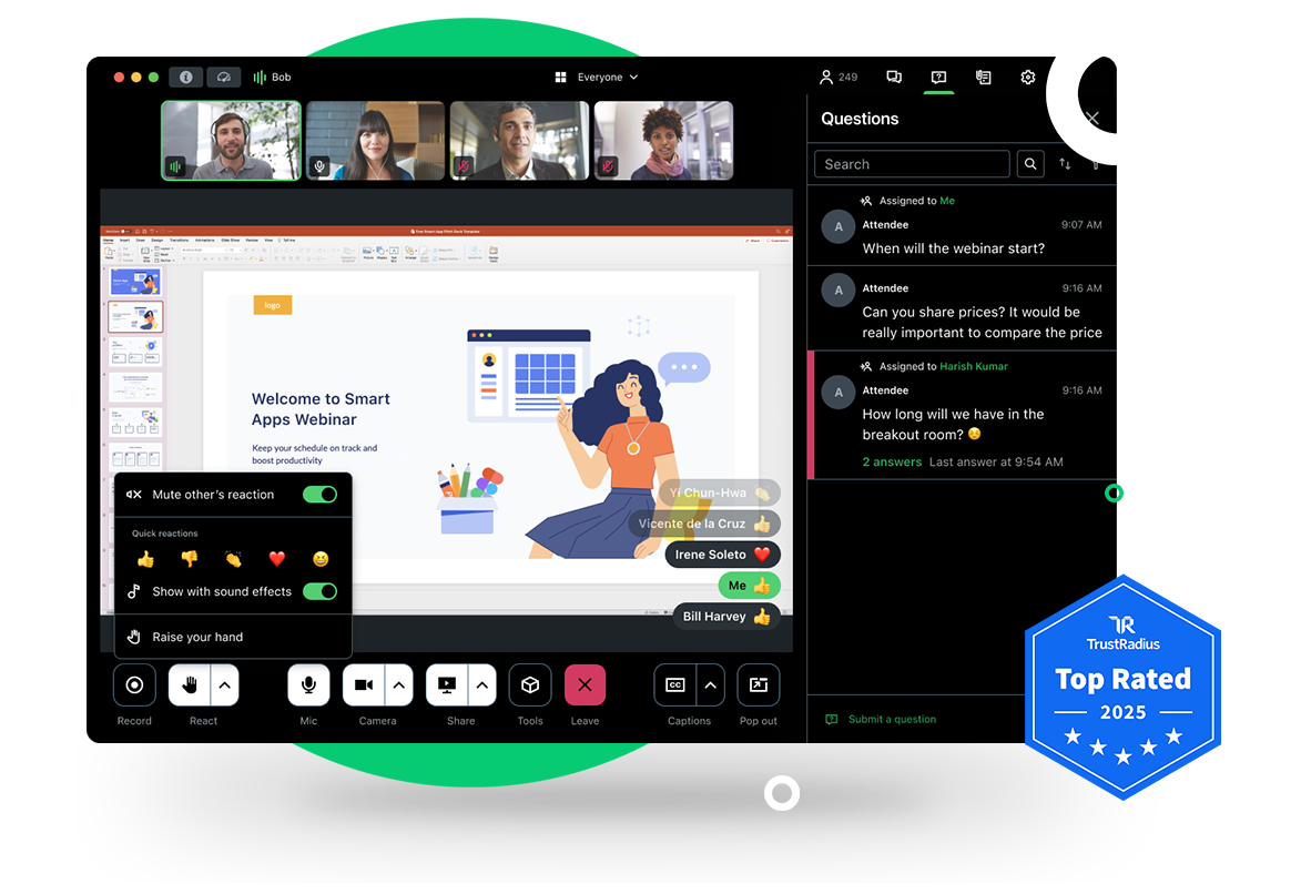 User interface for GoTo Webinar, a TrustRadius Top Rated product.