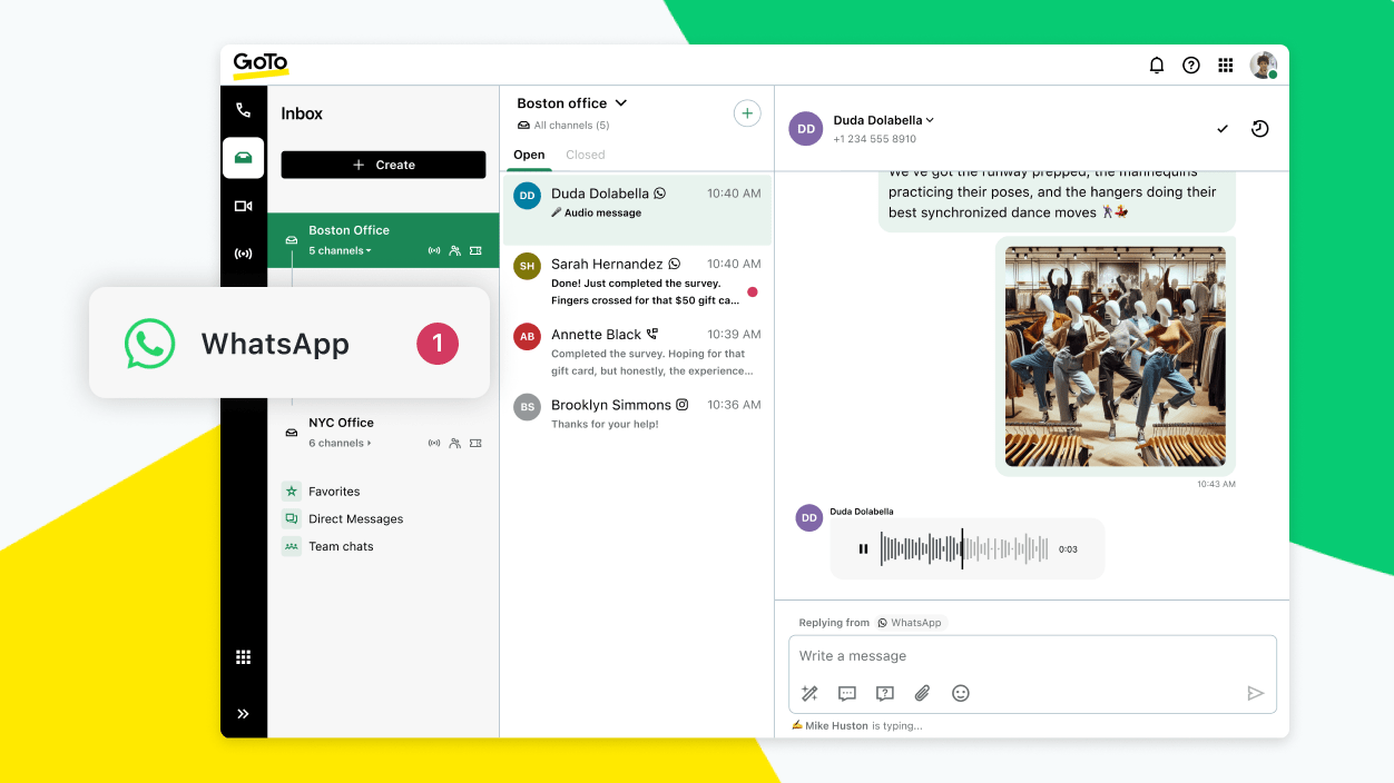 Screen showing WhatsApp as the newest addition to our multichannel lineup, and connect with customers on the world’s most popular messaging platform.