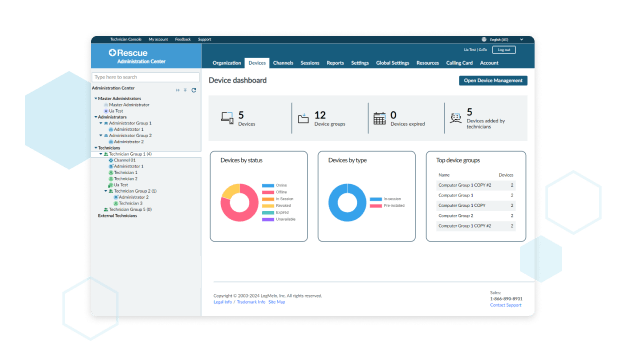 El panel de control de dispositivos del Centro de administración de Rescue optimiza los flujos de trabajo para minimizar el trabajo en las operaciones de TI cotidianas.