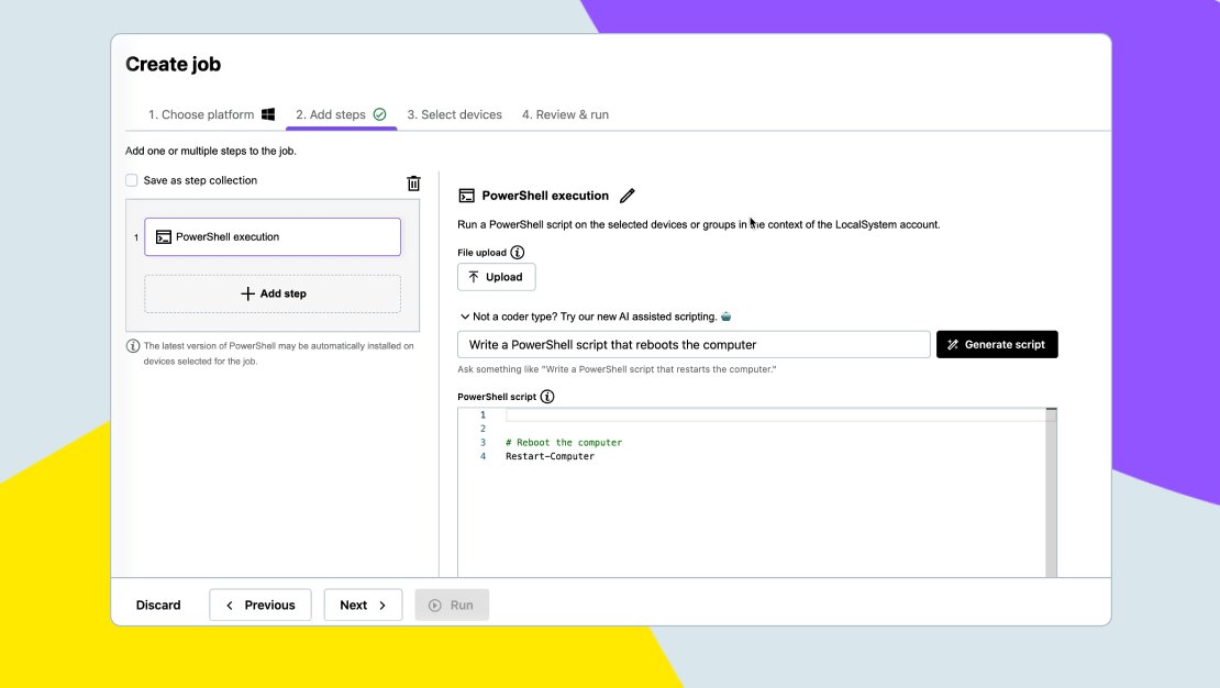 Een taak aanmaken met PowerShell-uitvoering in GoTo Resolve.