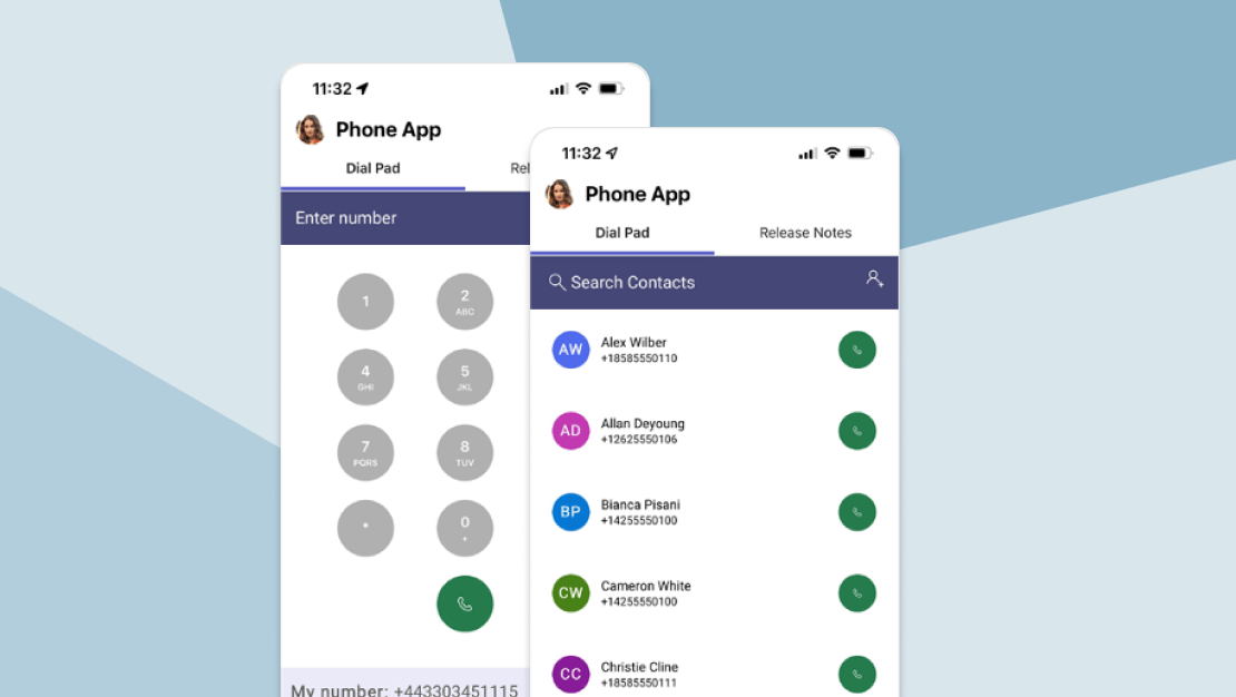 Het zoeken naar contactpersonen en bellen van een nummer in de telefoonapp voor Microsoft Teams.