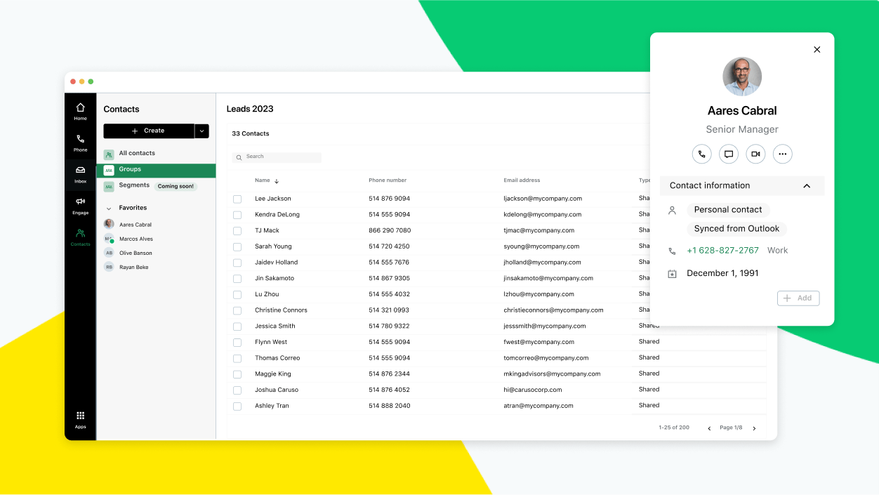 Weergave van GoTo Connect’s interface met contactpersonen.