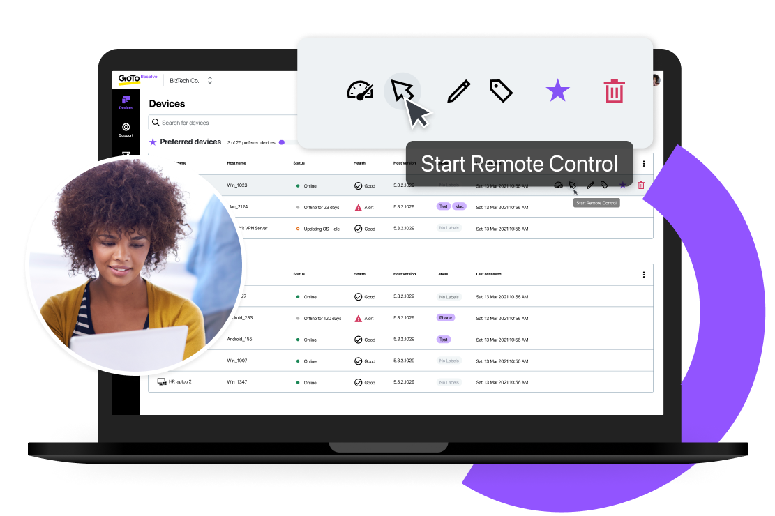De interface van GoTo Resolve’s remote control functie in de desktoptoepassing.